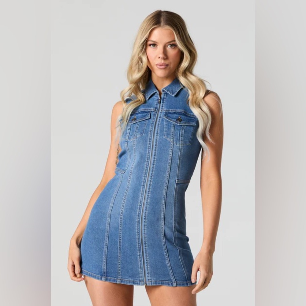 Forever 21 Blue Denim Zip-Front Midi Dress - Picture 2 of 4